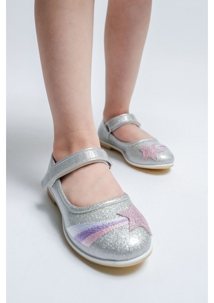 Kız Çocuk Gümüş Yıldızlı Günlük Babet