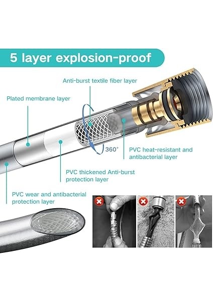 170CM Pvc Banyo Duş Hortumu - G1/2 Bağlantılı, Yüksek Basınç Dayanımlı, Esnek ve Dayanıklı, 2 Yıl Garantili, 3 Adet Kauçuk Conta ile indirimleri