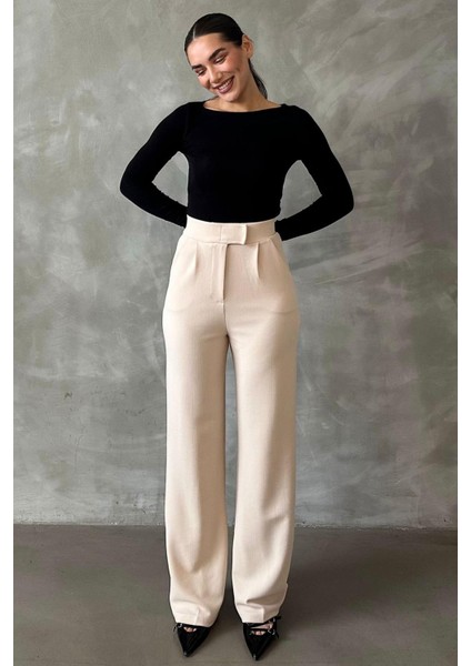 Açık Bej Likralı Cırt Kapamalı Palazzo Pantolon MG2291 modelleri