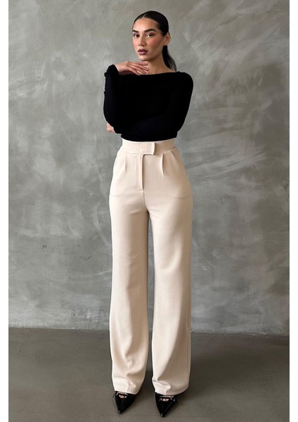 Açık Bej Likralı Cırt Kapamalı Palazzo Pantolon MG2291 fırsatları
