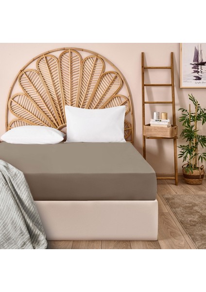 Soft Çift Kişilik Lastikli Çarşaf - Kahverengi - 180X200 cm