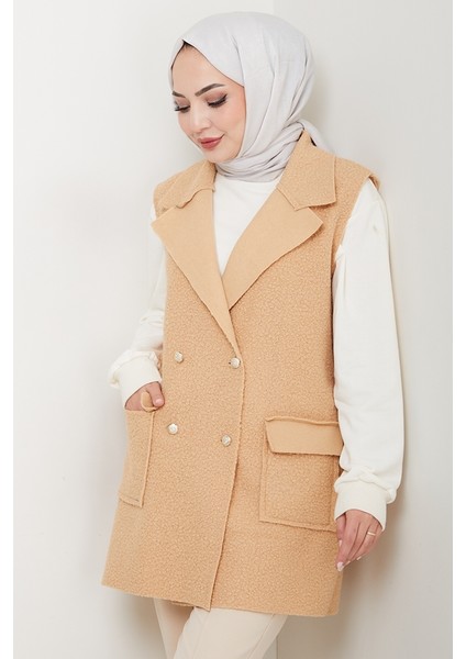 Kapak Cepli Düğmeli Yelek 1649 - Vizon