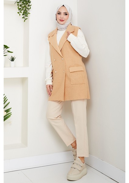 Kapak Cepli Düğmeli Yelek 1649 - Vizon fiyatları