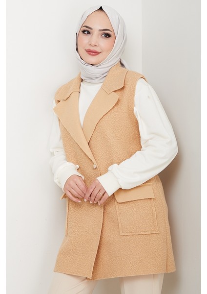 Kapak Cepli Düğmeli Yelek 1649 - Vizon modelleri