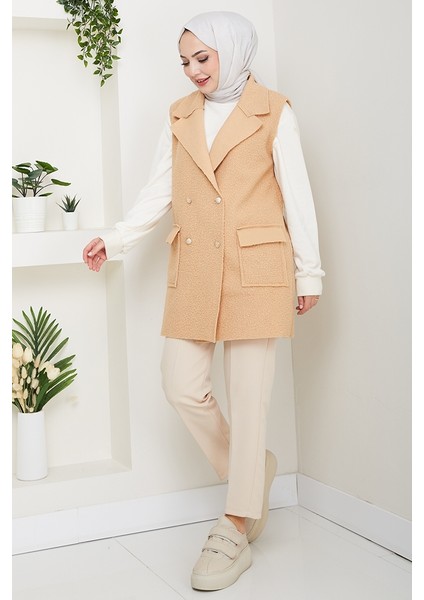 Kapak Cepli Düğmeli Yelek 1649 - Vizon fırsatları