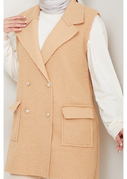 Kapak Cepli Düğmeli Yelek 1649 - Vizon indirimleri