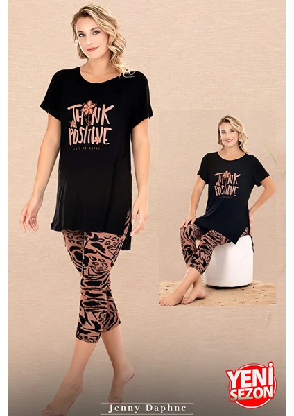 Lady V Yakalı Kısa Kollu Kapri Pijama Takımı