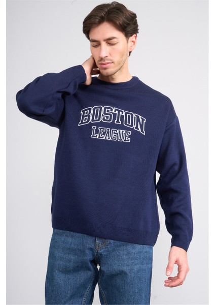 Çetinkaya Mentality 5262 Erkek Bisiklet Yaka Nakışlı 2/35 Akrilik Triko Lacivert