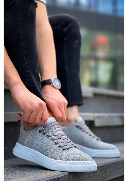 KB-X204 Kuback Gri Keten Beyaz Yüksek Taban Günlük Erkek Spor Ayakkabı