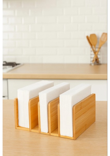 Bambu 5 Bölmeli Peçetelik Dikey Havlu Peçete Saklama Kutusu