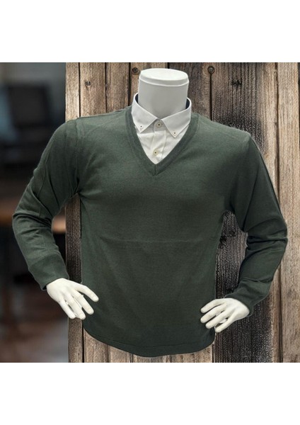 Uzun Kollu Haki V Yaka Kazak (Unisex)