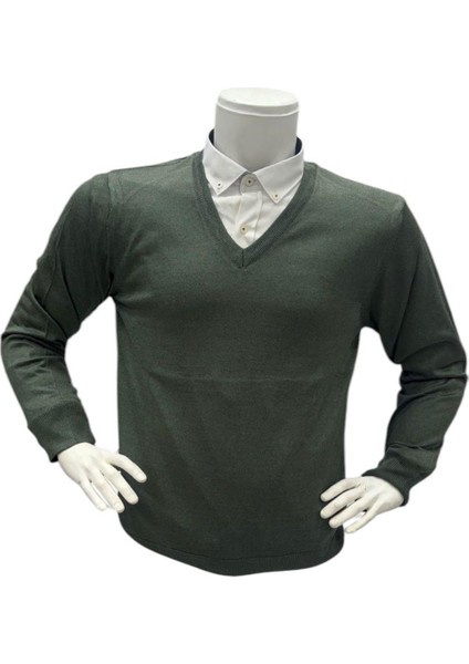 Uzun Kollu Haki V Yaka Kazak (Unisex) fiyatları