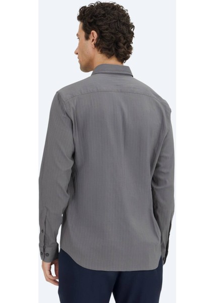 Antrasit Çizgili Regular Fit Dokuma Spor Pamuk Karışımlı Gömlek indirimleri