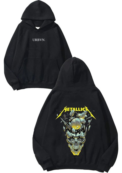 Metallica Yellow Tasarım Baskılı Oversize Siyah Kapüşonlu Sweatshirt