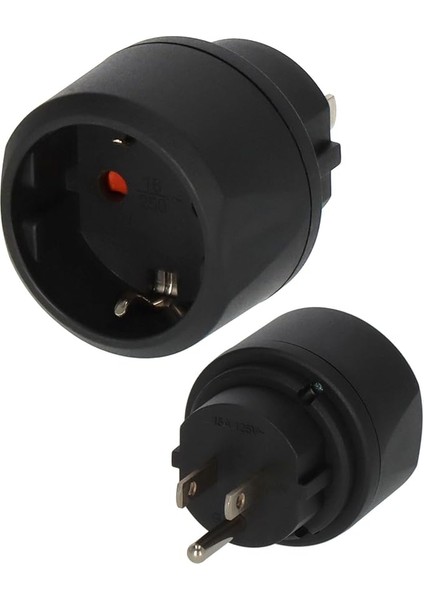 Seyahat Fişi/seyahat Adaptörü (Seyahat Priz Adaptörü: Abd Priz ve Euro Fiş) 15 Am| Maks. 1875 W, Siyah