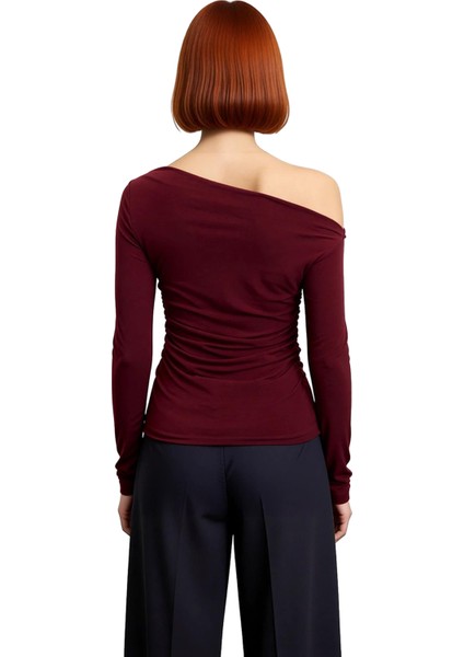 Stil Kadın Büzgü Drape Detaylı Fitted Vücuda Oturan Kollu Esnek Bluz Regular Örme Slim Kalıp fiyatları