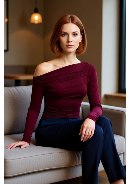 Stil Kadın Büzgü Drape Detaylı Fitted Vücuda Oturan Kollu Esnek Bluz Regular Örme Slim Kalıp fırsatları