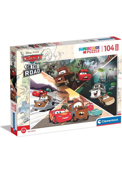 23774 Supercolor Arabalar On The Road-Puzzle, 104 Büyük Parça, 4 Yaşından Itibaren Renkli Çocuk Yapbozu, Özel Parlaklık, Çocuklar Için Beceri Oyunu, Çok Renkli
