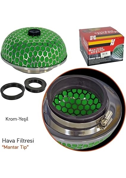 Aksesuar Ses & Performans Arttırıcı Açık Hava Filtresi Mantar Tip Yeşil +6 Hp Aparatlı Üniversal fiyatları