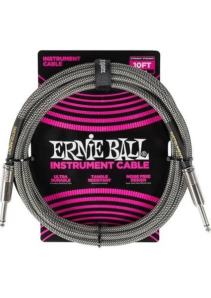 Ball Örgülü Gitar Kablosu, Düz/düz, 3 M - Silver Fox
