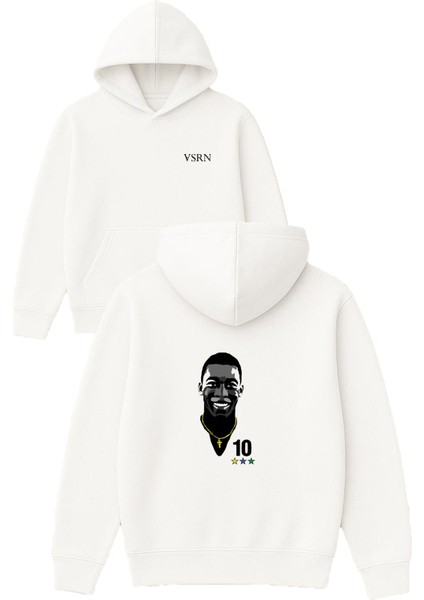 Pele Tasarım Baskılı Oversize Beyaz Kapüşonlu Sweatshirt