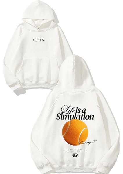 Simulation Tasarım Baskılı Oversize Beyaz Kapüşonlu Sweatshirt