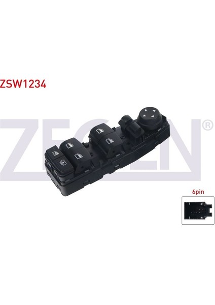ZEGEN-ZSW1234 - Ayna Ayar ve Cam Acma Anahtarı Grup 6 Pın Katlanır Ayna Bmw 5 Serısı (F10) (F11) (F18) 2010-