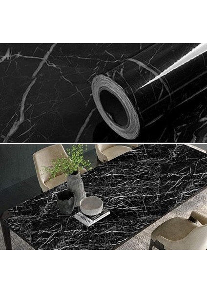 Mermer Desenli Masa Tezgah Mutfak Su Geçirmez Yapışkanlı Folyo Sticker Siyah 5x0,6m