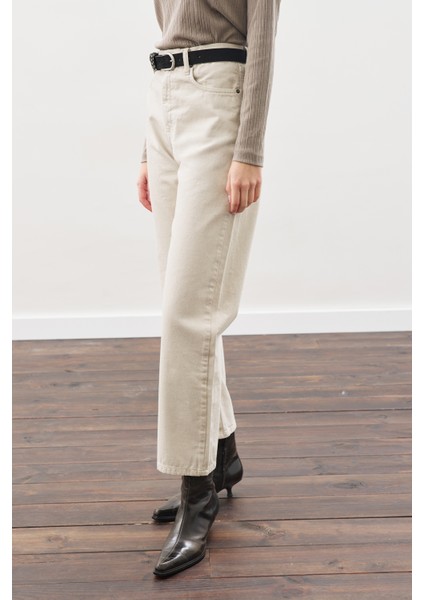 Straıght Ankle Jean Pantolon Bej fırsatları