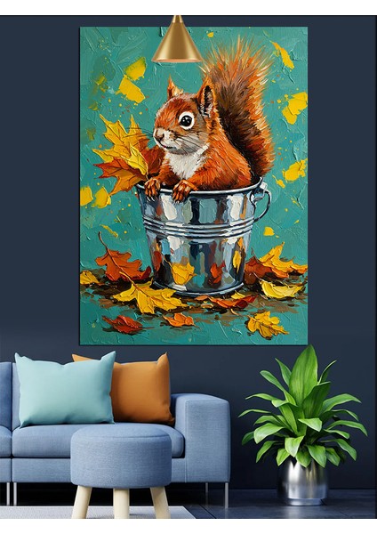 Sonbahar Yaprakları ve Sincap Dekoratif Kanvas - Mdf Ahşap Tablo fiyatları