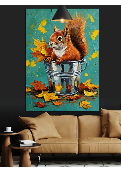 Sonbahar Yaprakları ve Sincap Dekoratif Kanvas - Mdf Ahşap Tablo modelleri