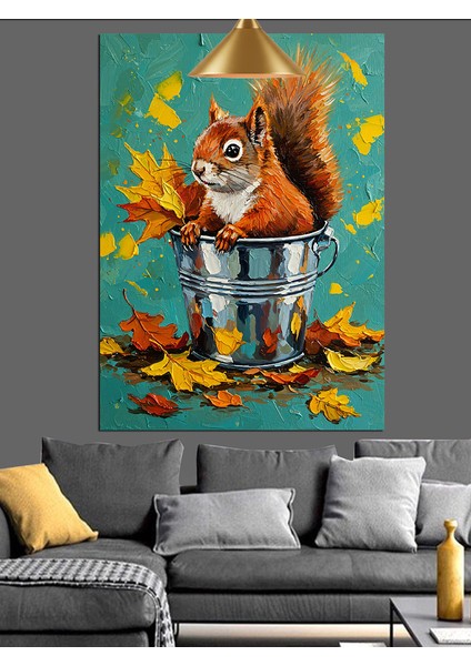 Sonbahar Yaprakları ve Sincap Dekoratif Kanvas - Mdf Ahşap Tablo fırsatları