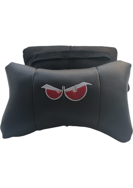 Kırmızı Göz Tasarımlı Oto Boyun Yastığı Suni Deri Ortopedik