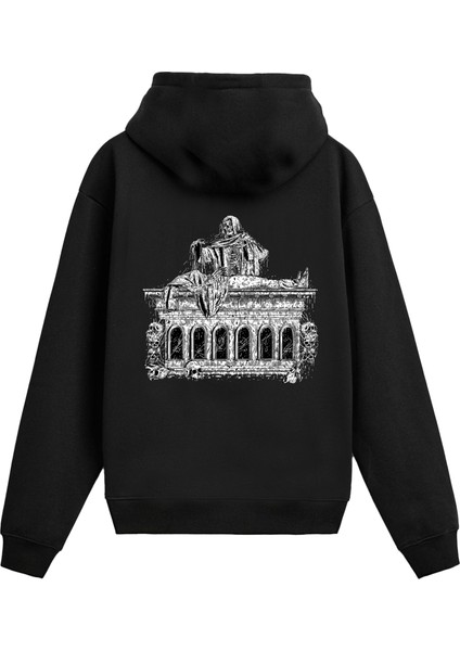 Sırt Baskılı Gotik Mezar Tasarımlı Hoodie