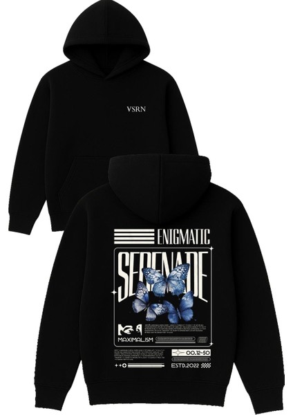 Enıgmatıc Tasarım Baskılı Oversize Siyah Kapüşonlu Sweatshirt