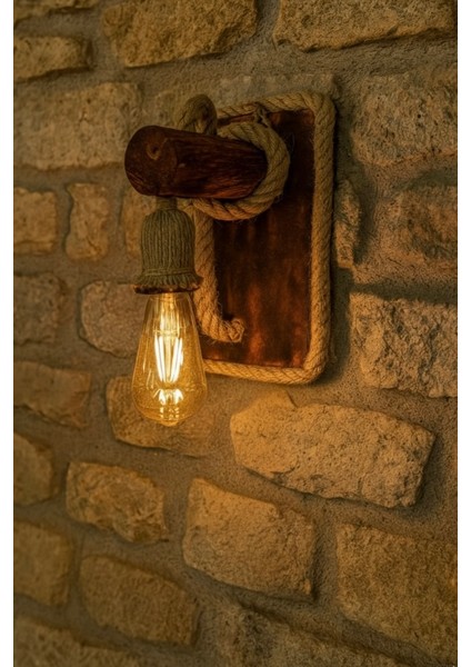 Jüt Halat Detaylı Ahşap Duvar Apliği Kafe Ev Ofis Balkon Dekoratif Aydınlatma 3 Adet fiyatları