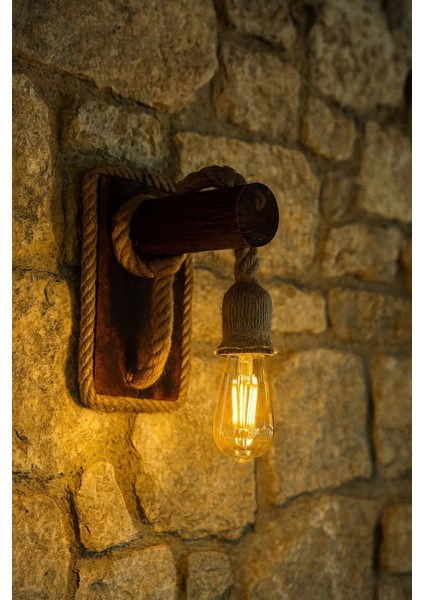 Jüt Halat Detaylı Ahşap Duvar Apliği Kafe Ev Ofis Balkon Dekoratif Aydınlatma 3 Adet indirimleri