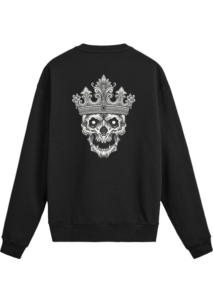 Sırt Baskılı Taçlı Kurukafa Tasarımlı Sweatshirt