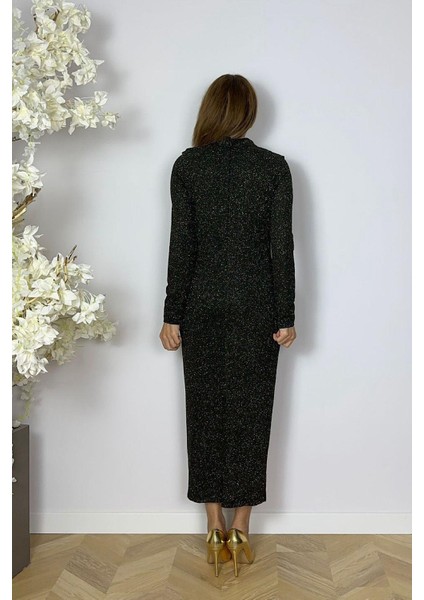 G1591 Yaka Detaylı Simli Abiye Elbise Gold modelleri