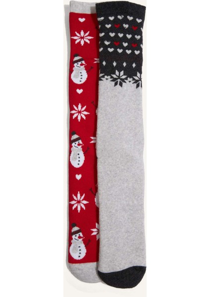 Kadın Yılbaşı Temalı 2'li Pamuklu Uzun Çorap G3907AXNS fiyatları
