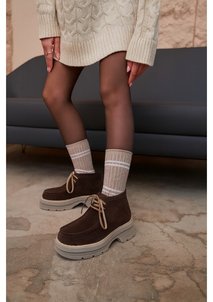 Anna Kahve Süet Renkli Casual Bağcıklı Kadın Bot