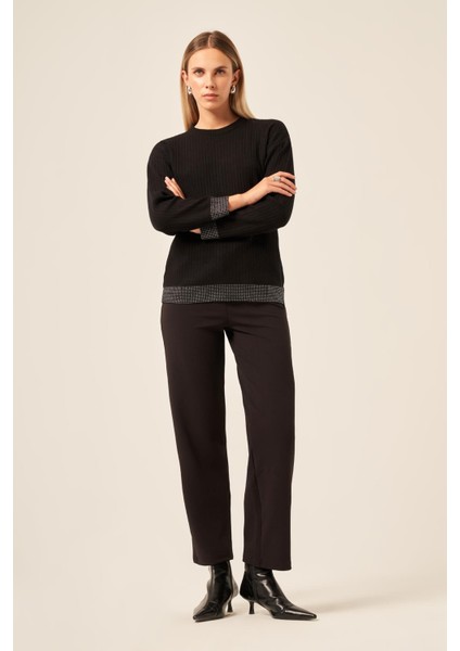 Ftz Kadın Taş Detaylı Bluz Siyah 20845