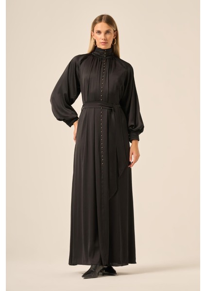 Kadin Ipek Saten Elbise Siyah 31208