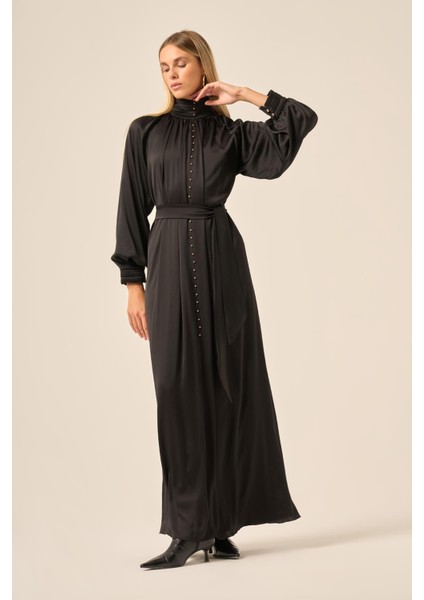 Kadin Ipek Saten Elbise Siyah 31208 modelleri