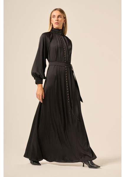 Kadin Ipek Saten Elbise Siyah 31208 indirimleri