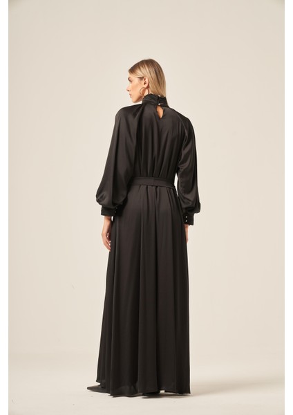 Kadin Ipek Saten Elbise Siyah 31208