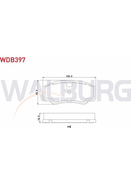 WALBURG-WDB397 - Fren Balatası Arka Ducato 94>02 / Boxer 94>02 / Jumper 94>02