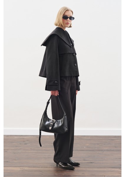 Düğme Detaylı Kaşe Ceket Siyah modelleri