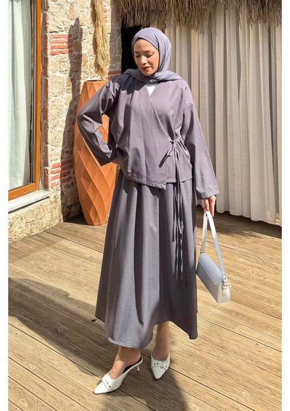 Bağlama Detaylı Etekli Takım Antrasit