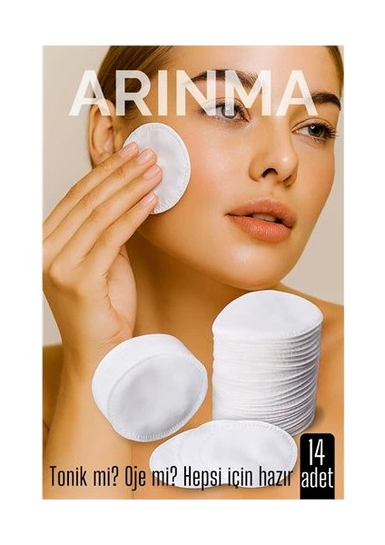 Bfs 14'lü Kozmetik Disk Pamuk Premium Makyaj Temizleme Pamuğu Tonik ve Oje Için Çift Taraflı Diskler